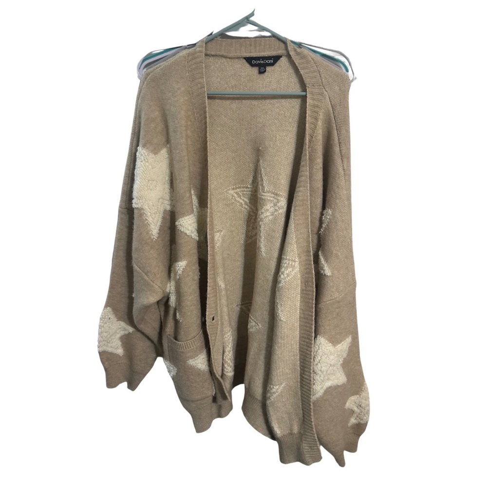 Tan and White Cardigan with Geometric Patterns